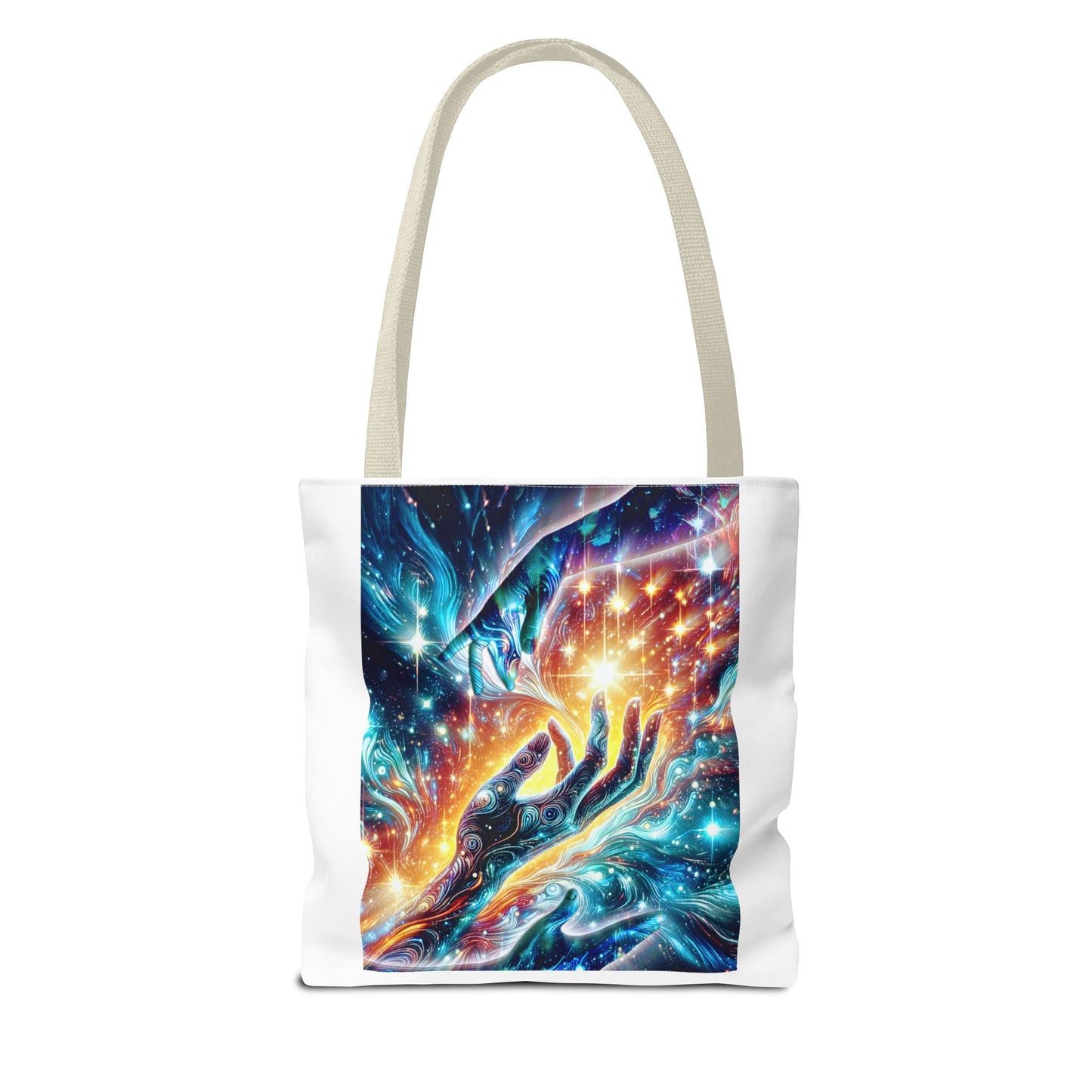 Cosmic Hands Tote Bag — Vibrant Galaxy Art Tote for Everyday, Beach & Gifts