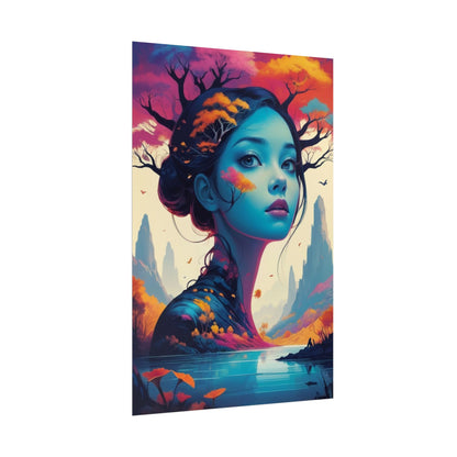 Surreal Blue Goddess Rolled Poster — Fantasy Landscape Art Print