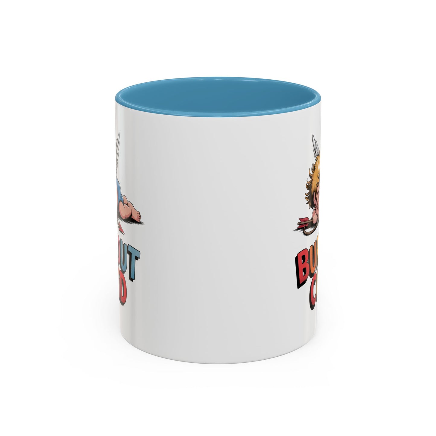 Burnout Cupid Coffee Mug — Cute Tired Cupid Accent Mug (11/15 oz)