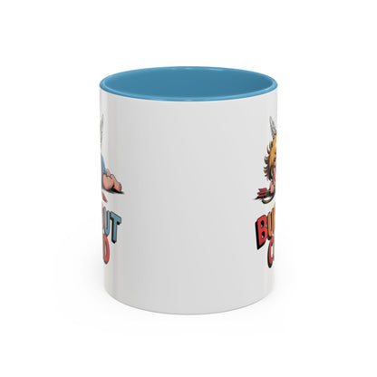 Burnout Cupid Coffee Mug — Cute Tired Cupid Accent Mug (11/15 oz)