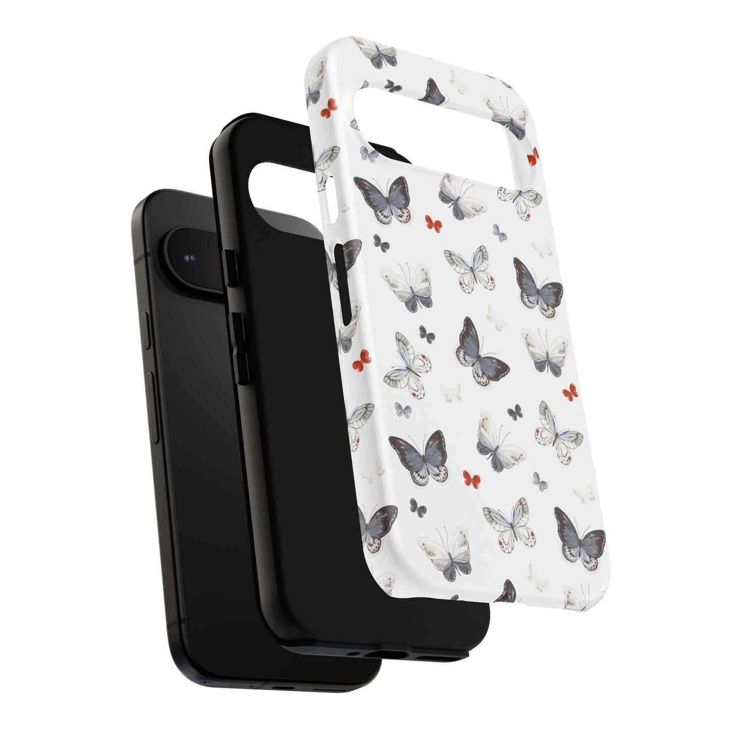 Google Butterfly Pattern Tough Phone Case — White Floral Protective Cover