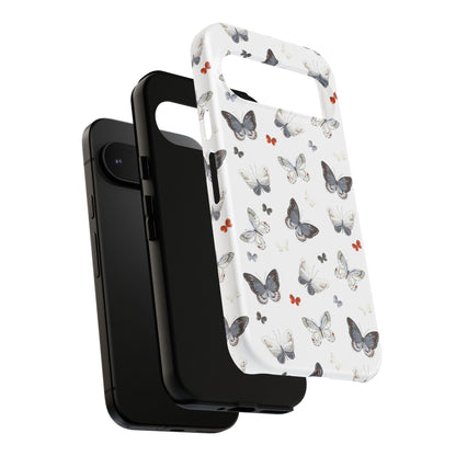 Google Butterfly Pattern Tough Phone Case — White Floral Protective Cover