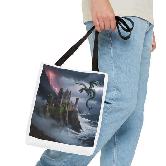 Fantasy Dragon Tote Bag, Magical Castle Design, Perfect for Gifts, Everyday Use, Shopping, Adventure Enthusiasts, Eco-Friendly Style