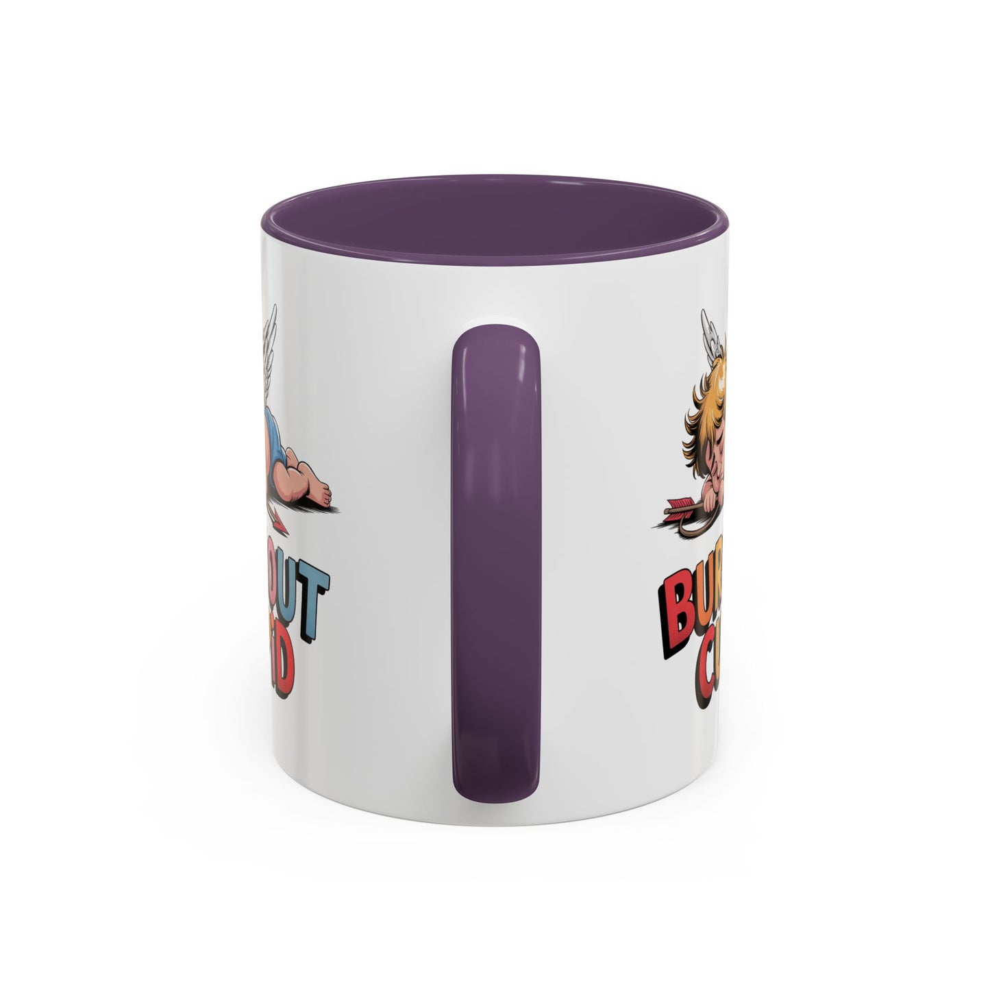 Burnout Cupid Coffee Mug — Cute Tired Cupid Accent Mug (11/15 oz)