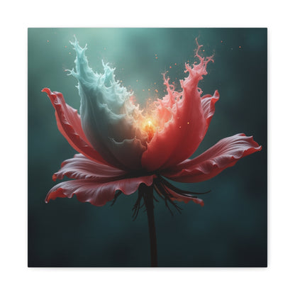 Surreal Bloom Canvas Art — Fiery Red & Teal Flower Matte Stretched Print