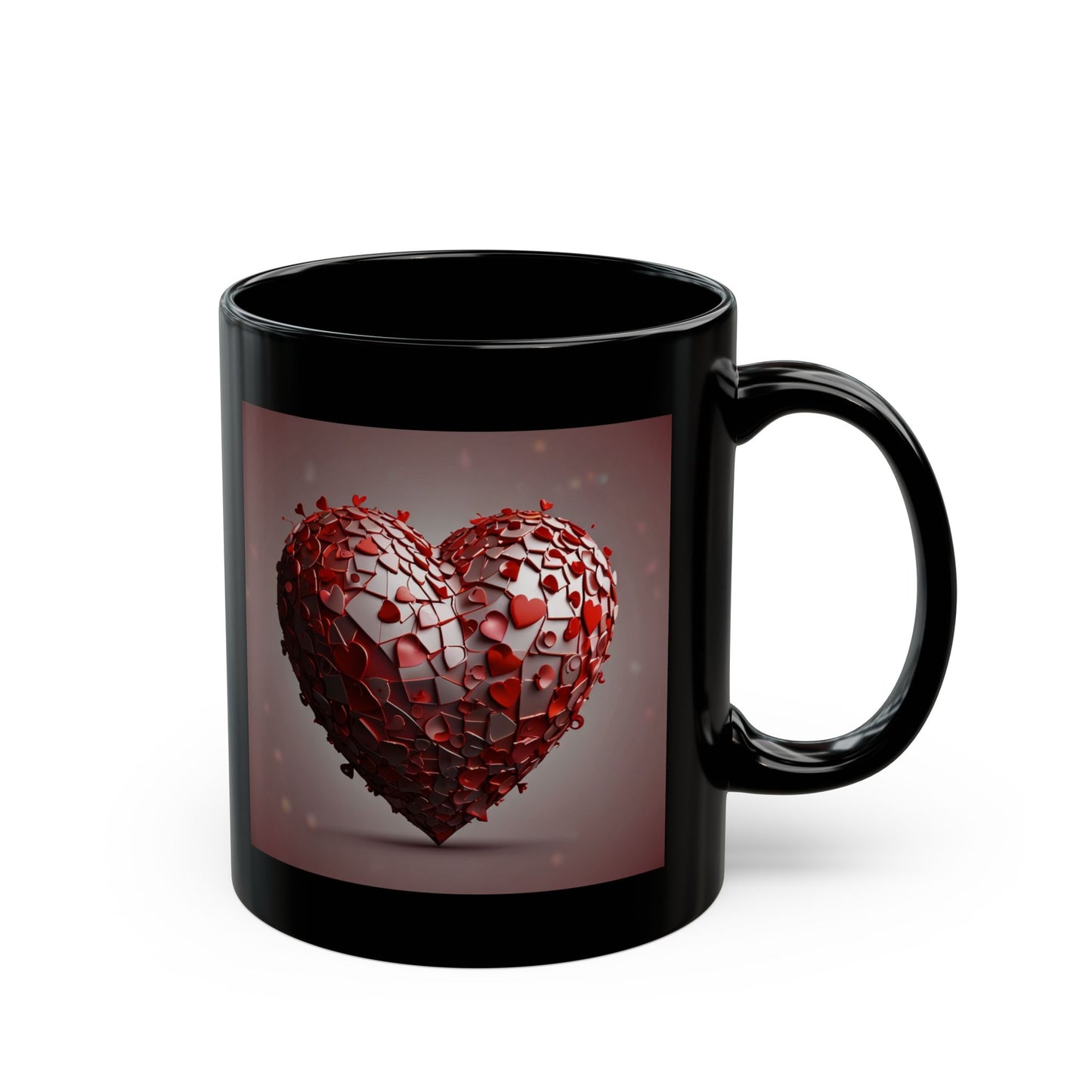 Heart Mosaic Black Mug — Romantic Red Heart Design (11oz & 15oz)
