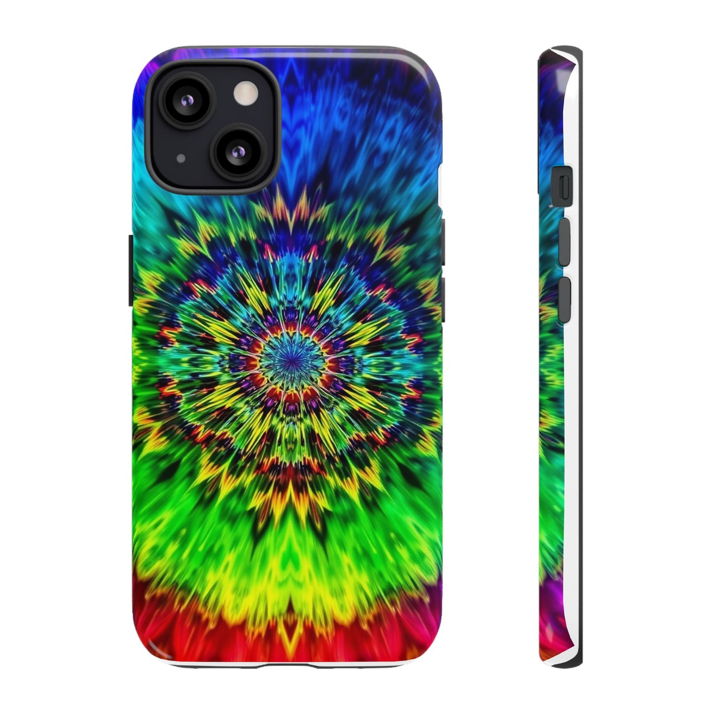 Funda resistente para teléfono con diseño de mandala psicodélico: protección vibrante con efecto tie-dye