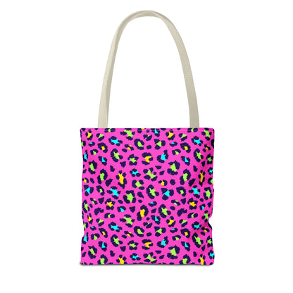 Pink Neon Leopard Print Tote Bag — Bold Animal Print Shopper