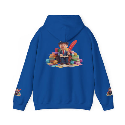 Book Lover Hoodie — Cute Reader Character with Books & Quill Sweatshirt