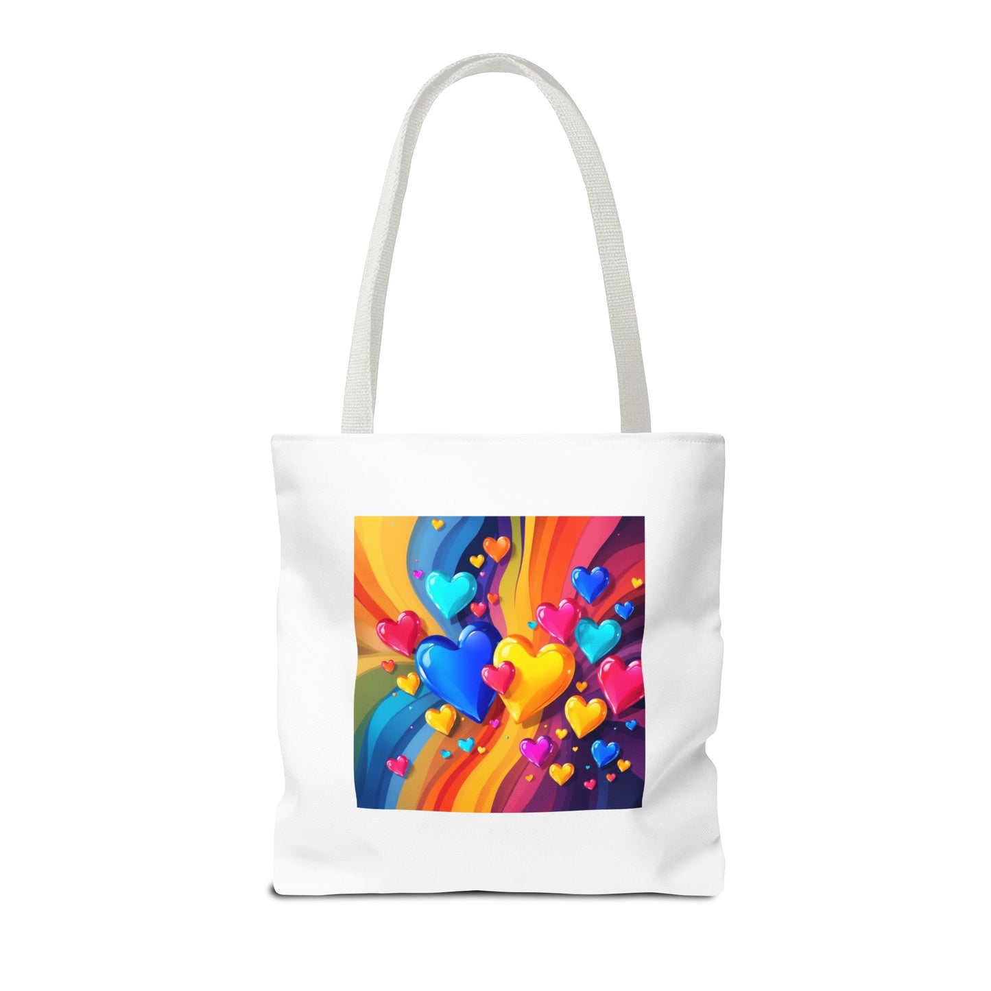 Colorful Heart Burst Tote Bag — Rainbow Love All-Over Print