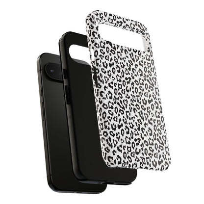 Funda para teléfono con estampado de leopardo de Google: resistente, en blanco y negro