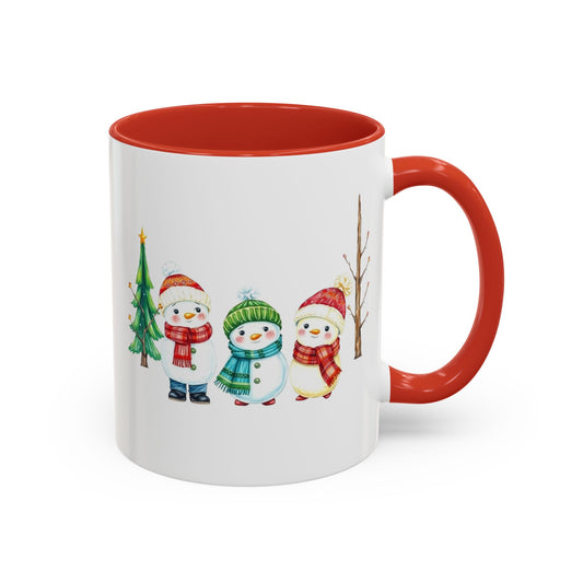 Christmas Snowman Mug — Cute Holiday Coffee Cup with Festive Tree & Snowmen (11/15oz)