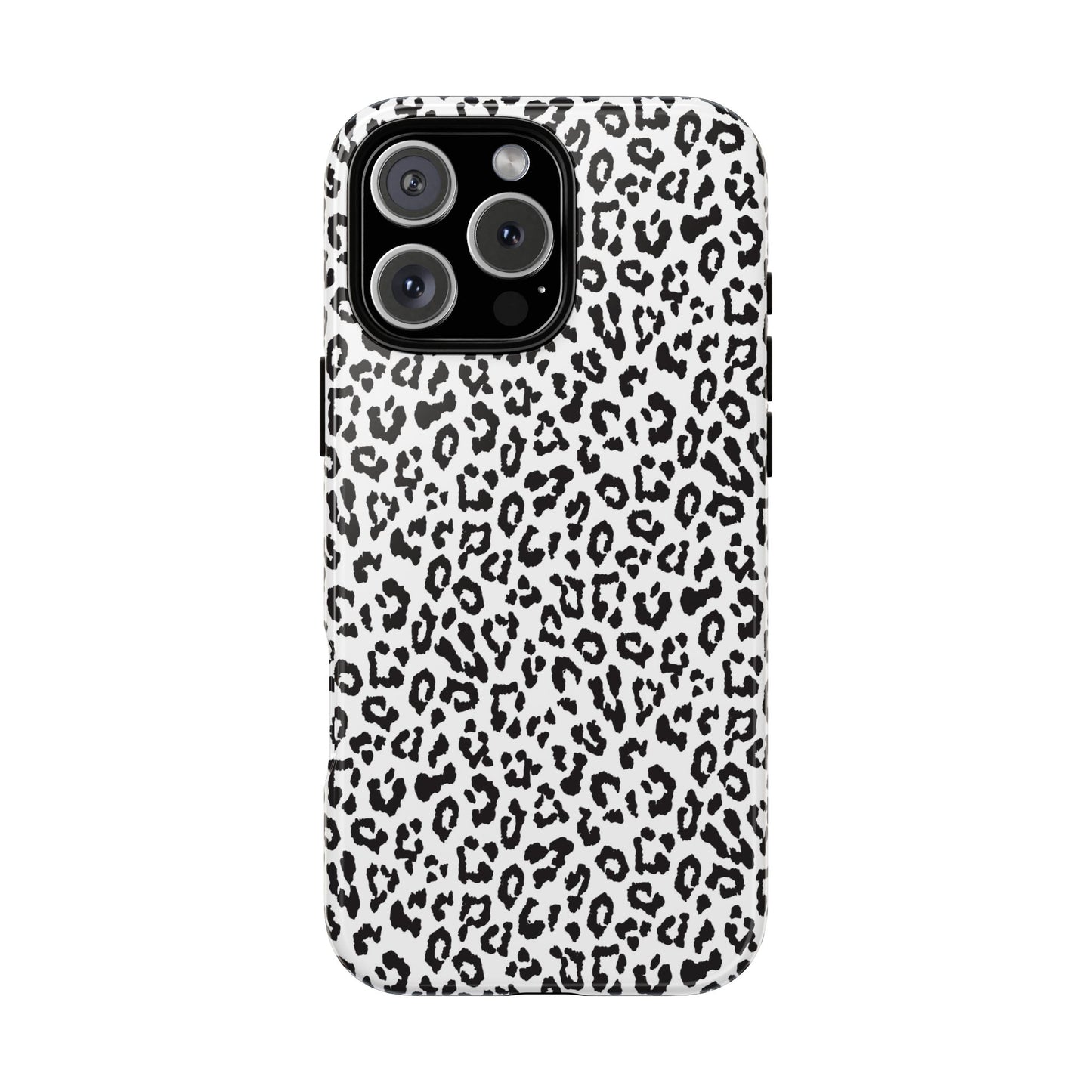 iPhone Leopard Print Tough Phone Case - Black & White Protective Cover