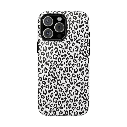iPhone Leopard Print Tough Phone Case - Black & White Protective Cover