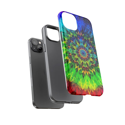 Funda resistente para teléfono con diseño de mandala psicodélico: protección vibrante con efecto tie-dye