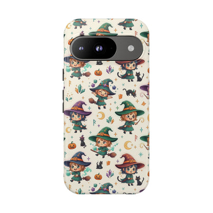 Google Phone - Cute Halloween Witch Phone Case – Cartoon Witches, Black Cats & Pumpkins