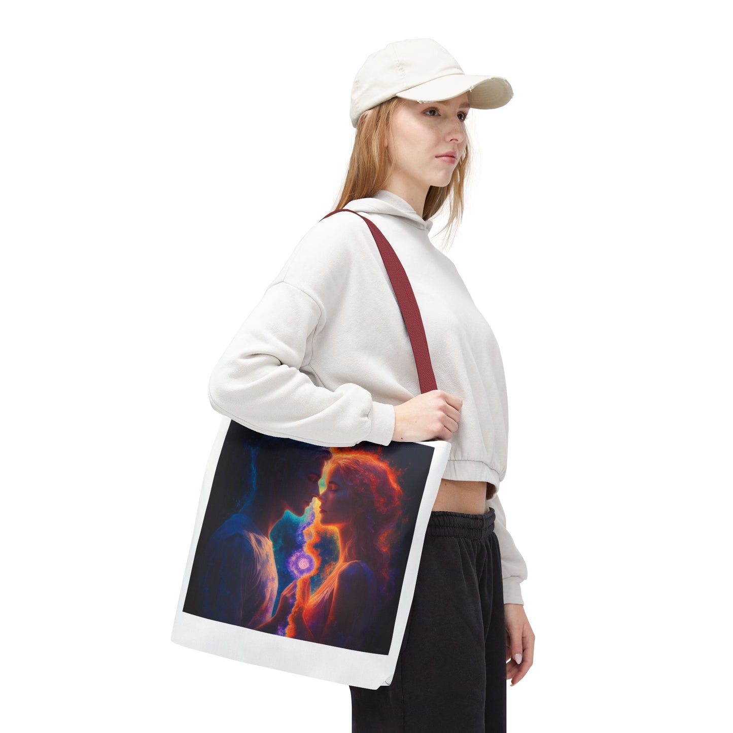 Cosmic Lovers Tote Bag — Flame & Ice Couple Art AOP