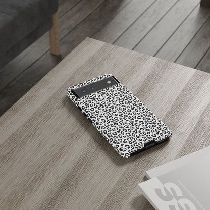 Funda para teléfono con estampado de leopardo de Google: resistente, en blanco y negro