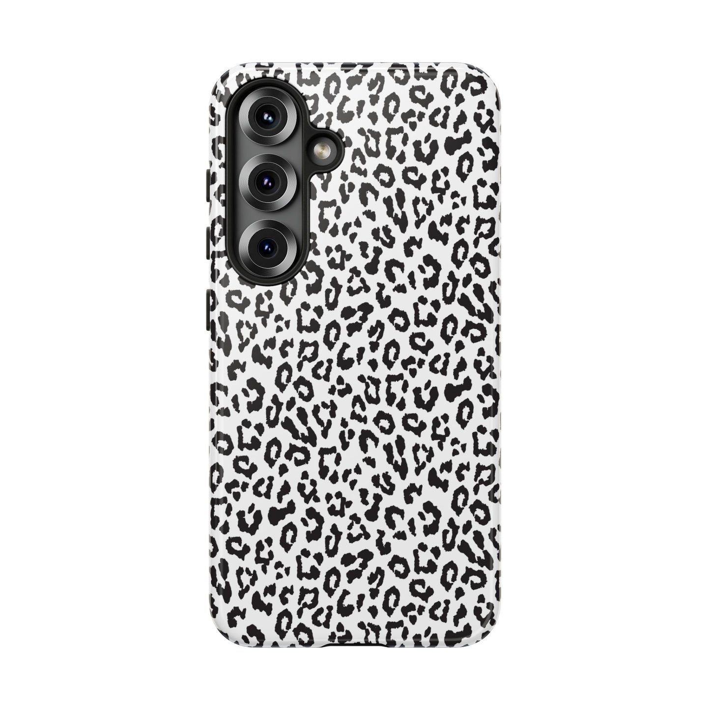 Samsung Leopard Print Tough Phone Case – Black & White Animal Pattern Protective Cover