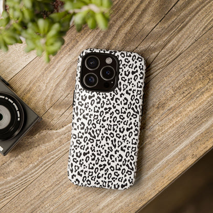 iPhone Leopard Print Tough Phone Case - Black & White Protective Cover