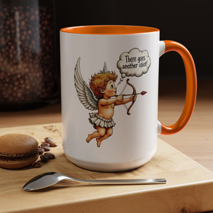 Cupid Coffee Mug — Vintage Cherub Saying "There goes another idiot!" Accent Mug
