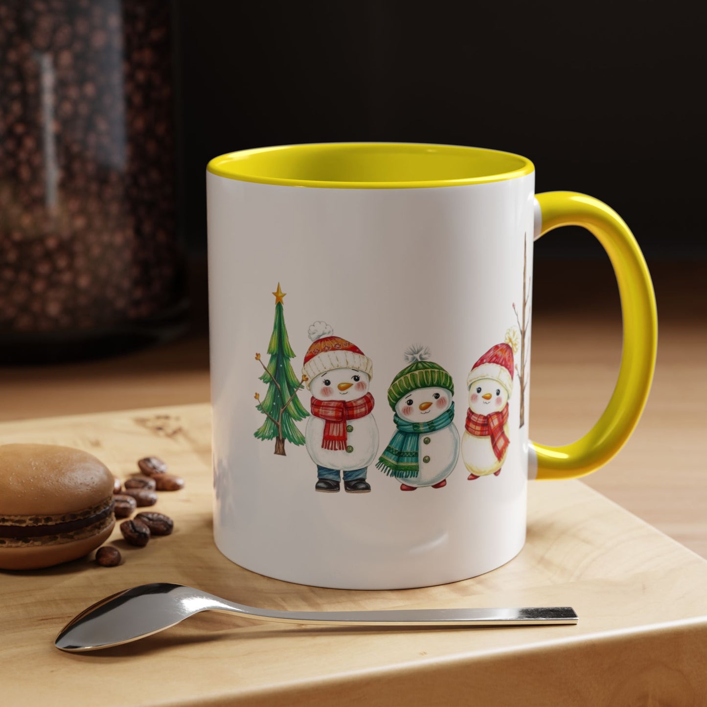 Christmas Snowman Mug — Cute Holiday Coffee Cup with Festive Tree & Snowmen (11/15oz)