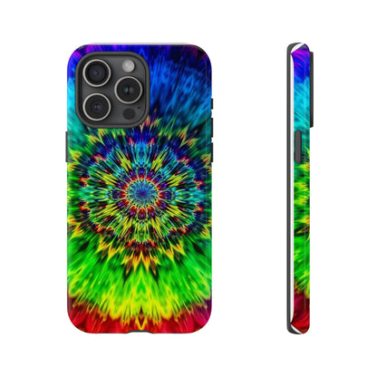 Funda resistente para teléfono con diseño de mandala psicodélico: protección vibrante con efecto tie-dye