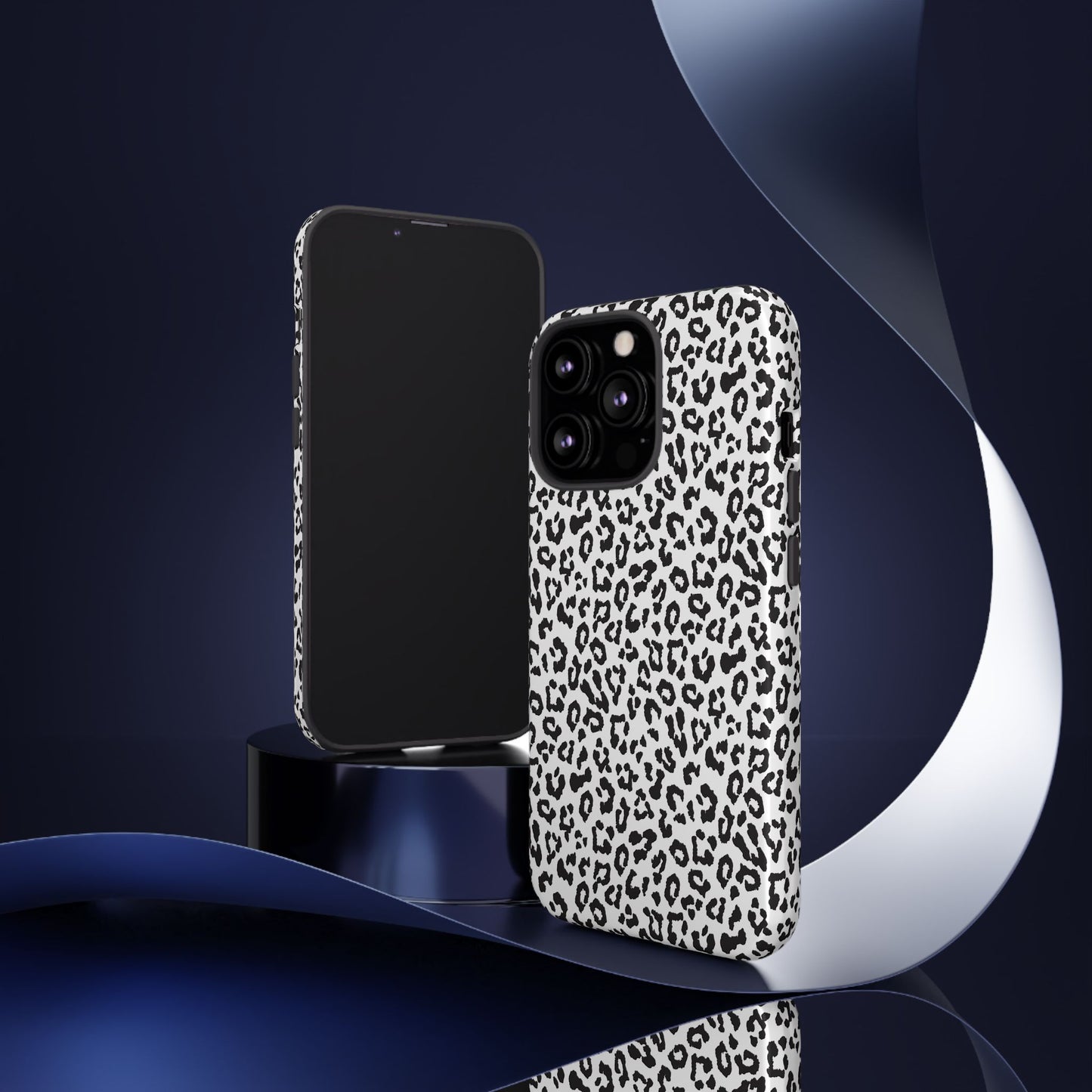 iPhone Leopard Print Tough Phone Case - Black & White Protective Cover