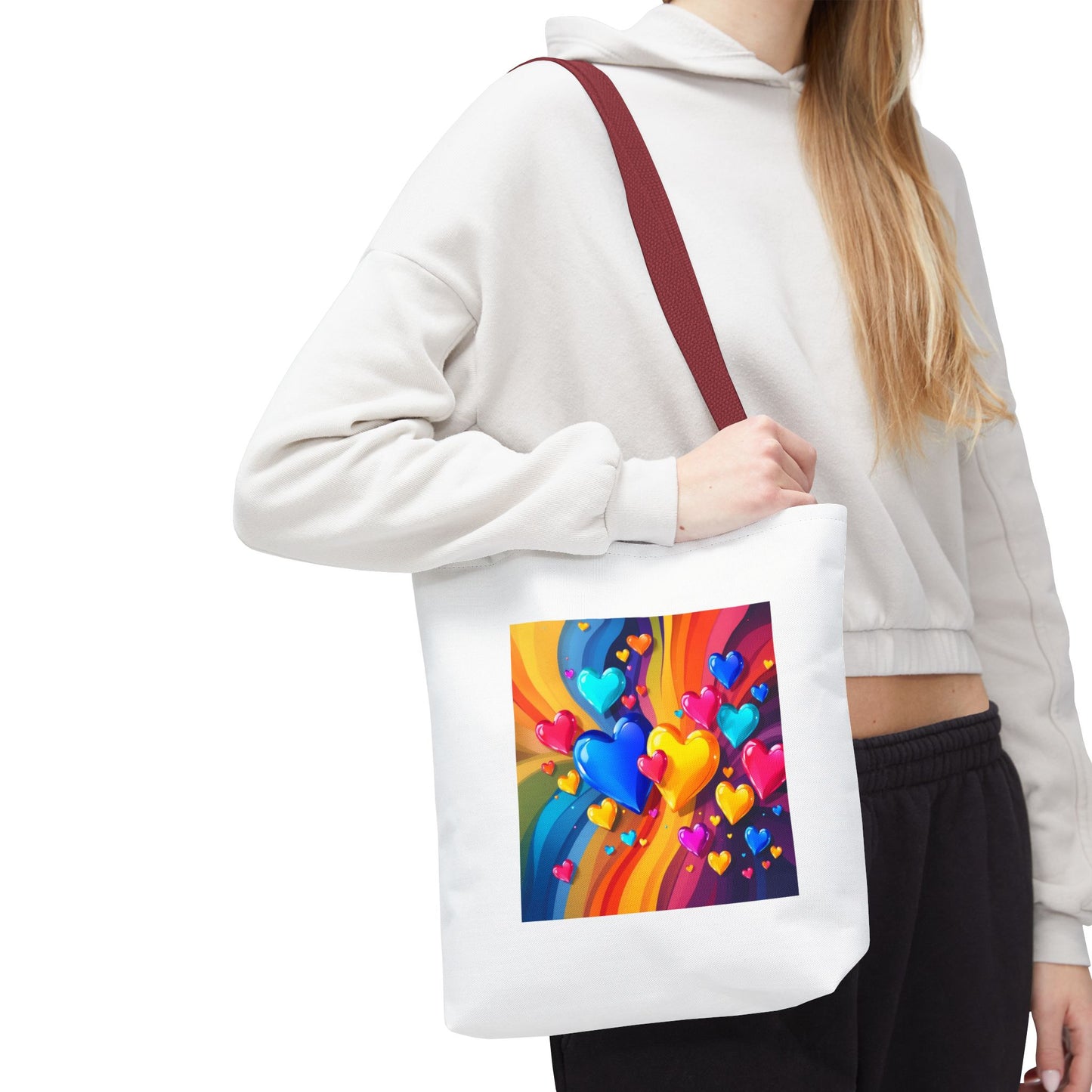 Colorful Heart Burst Tote Bag — Rainbow Love All-Over Print