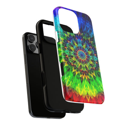 Funda resistente para teléfono con diseño de mandala psicodélico: protección vibrante con efecto tie-dye