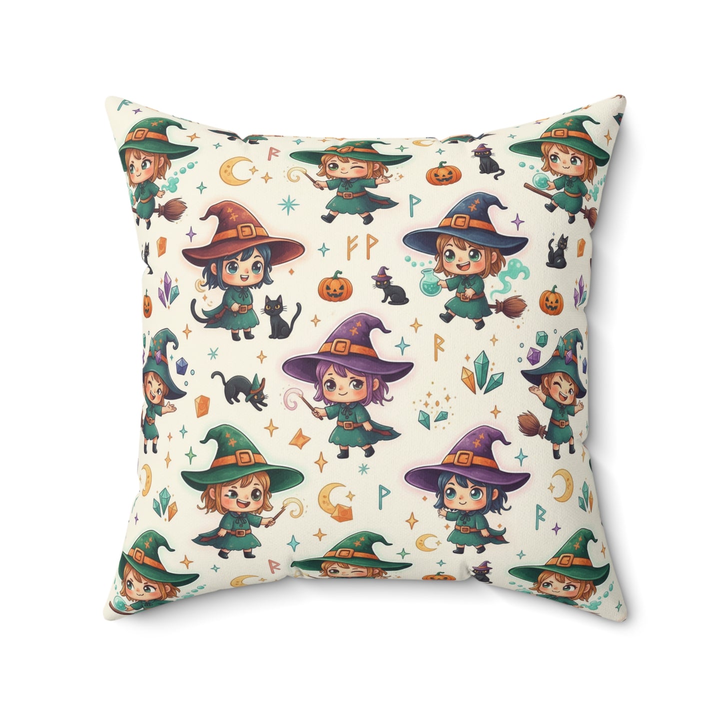 Cute Witch Pattern Decorative Throw Pillow – Halloween Kids Room Accent
