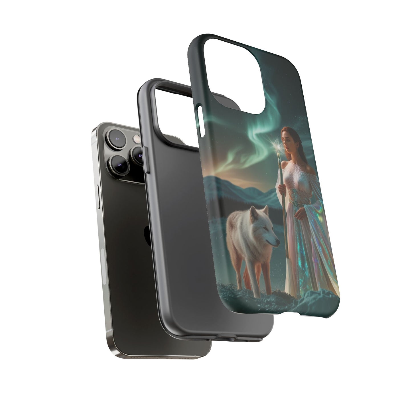 iPhone Mystic Guardian Phone Case — Aurora Wolf Woman Protective Cover