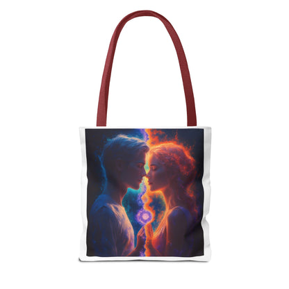 Cosmic Lovers Tote Bag — Flame & Ice Couple Art AOP