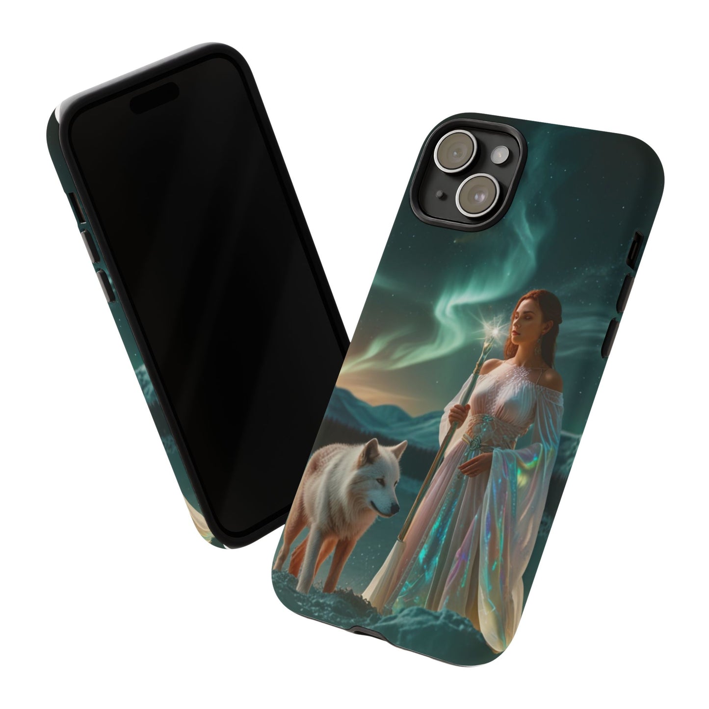 iPhone Mystic Guardian Phone Case — Aurora Wolf Woman Protective Cover
