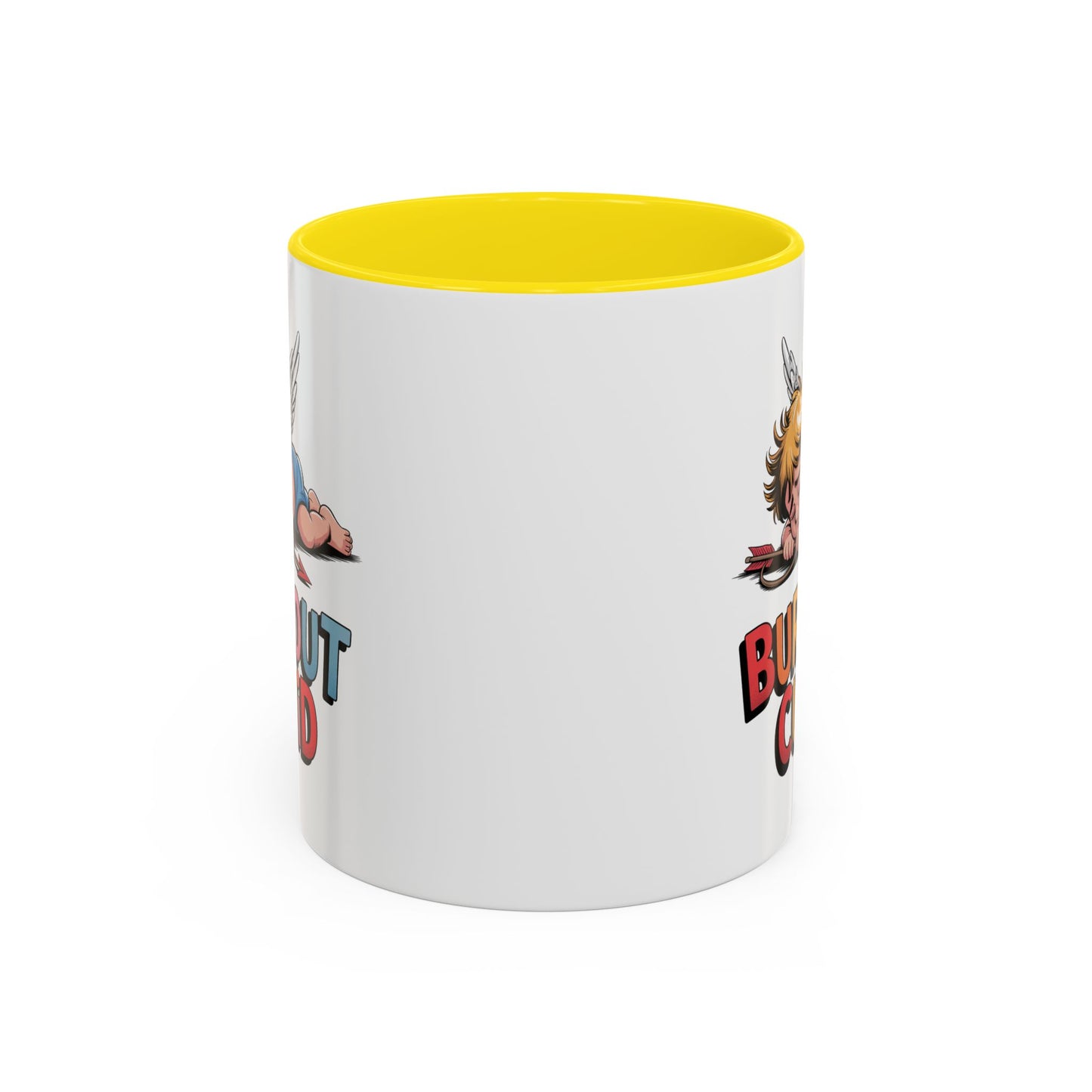 Burnout Cupid Coffee Mug — Cute Tired Cupid Accent Mug (11/15 oz)