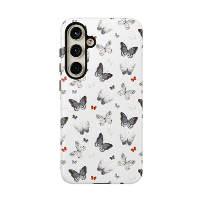 Funda para Samsung con diseño de mariposas: elegante funda protectora monocromática con detalles en rojo