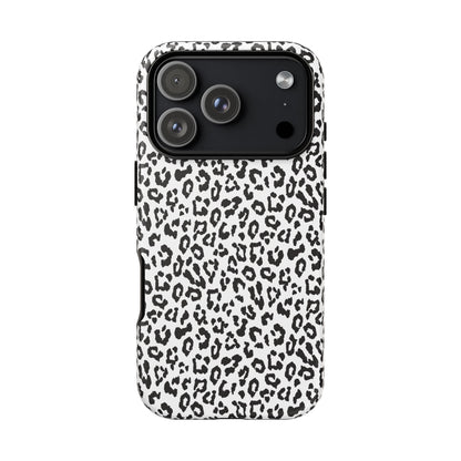 iPhone Leopard Print Tough Phone Case - Black & White Protective Cover