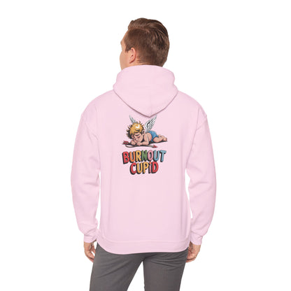 Burnout Cupid Hoodie — Cute Tired Cupid Graphic Pullover