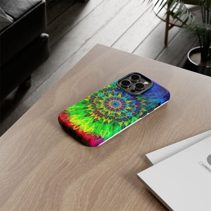 Funda resistente para teléfono con diseño de mandala psicodélico: protección vibrante con efecto tie-dye