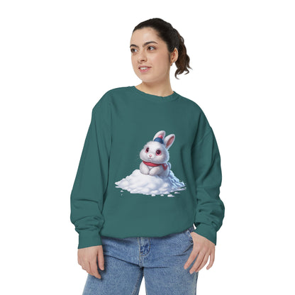 Cute Bunny Sweatshirt — White Bunny on Snow Graphic Crewneck