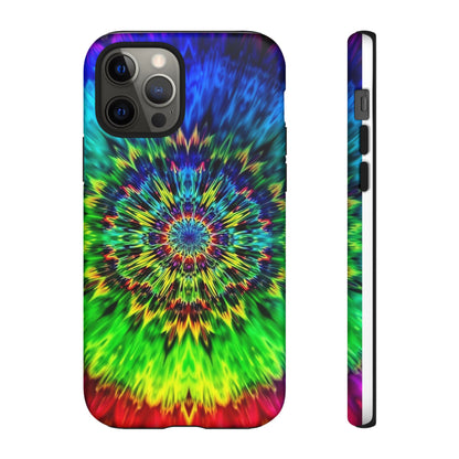 Funda resistente para teléfono con diseño de mandala psicodélico: protección vibrante con efecto tie-dye
