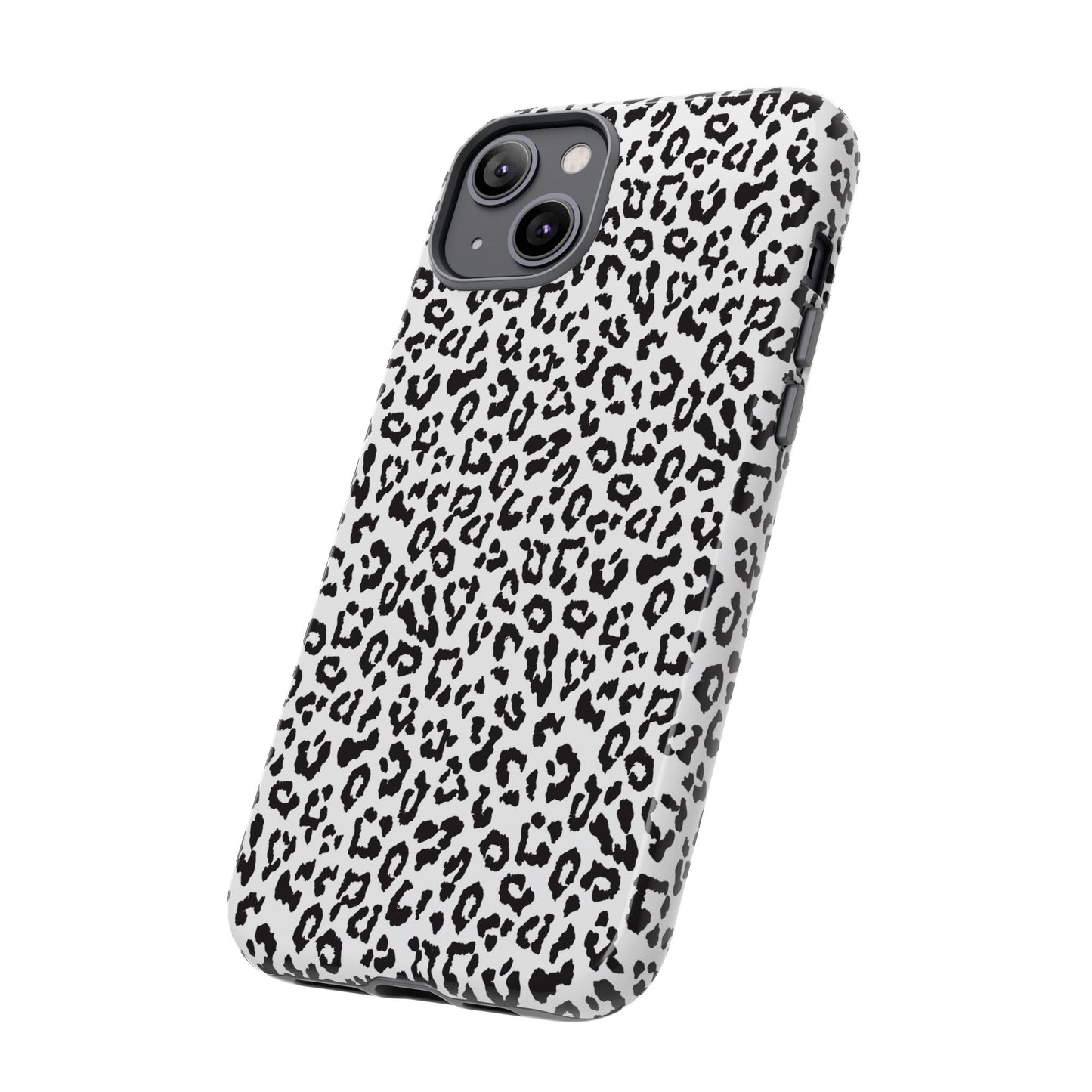 iPhone Leopard Print Tough Phone Case - Black & White Protective Cover