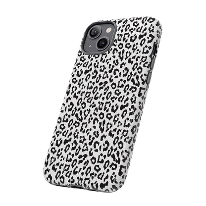 iPhone Leopard Print Tough Phone Case - Black & White Protective Cover