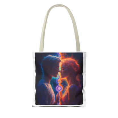 Cosmic Lovers Tote Bag — Flame & Ice Couple Art AOP