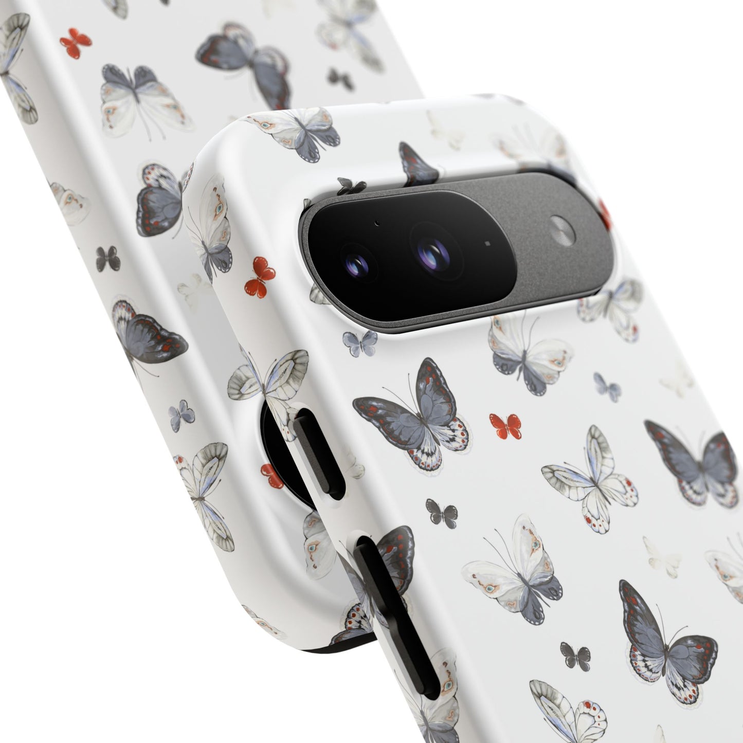 Google Butterfly Pattern Tough Phone Case — White Floral Protective Cover
