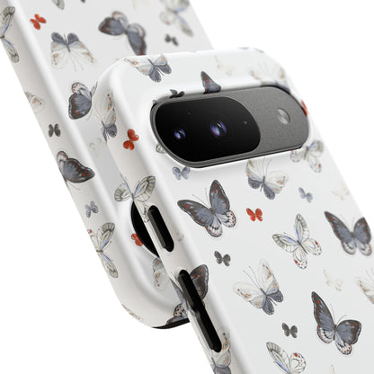 Google Butterfly Pattern Tough Phone Case — White Floral Protective Cover