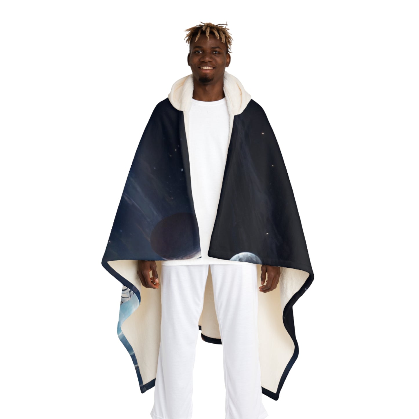 Galaxy Hooded Sherpa Blanket — Cozy Space-Themed Fleece Throw