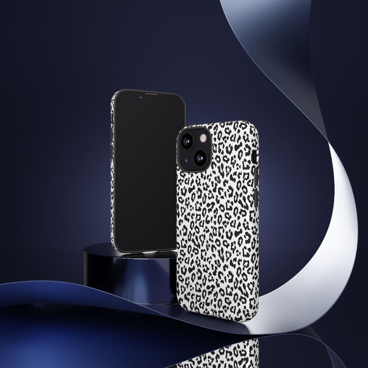 iPhone Leopard Print Tough Phone Case - Black & White Protective Cover