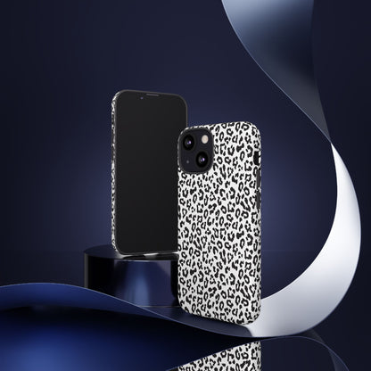iPhone Leopard Print Tough Phone Case - Black & White Protective Cover