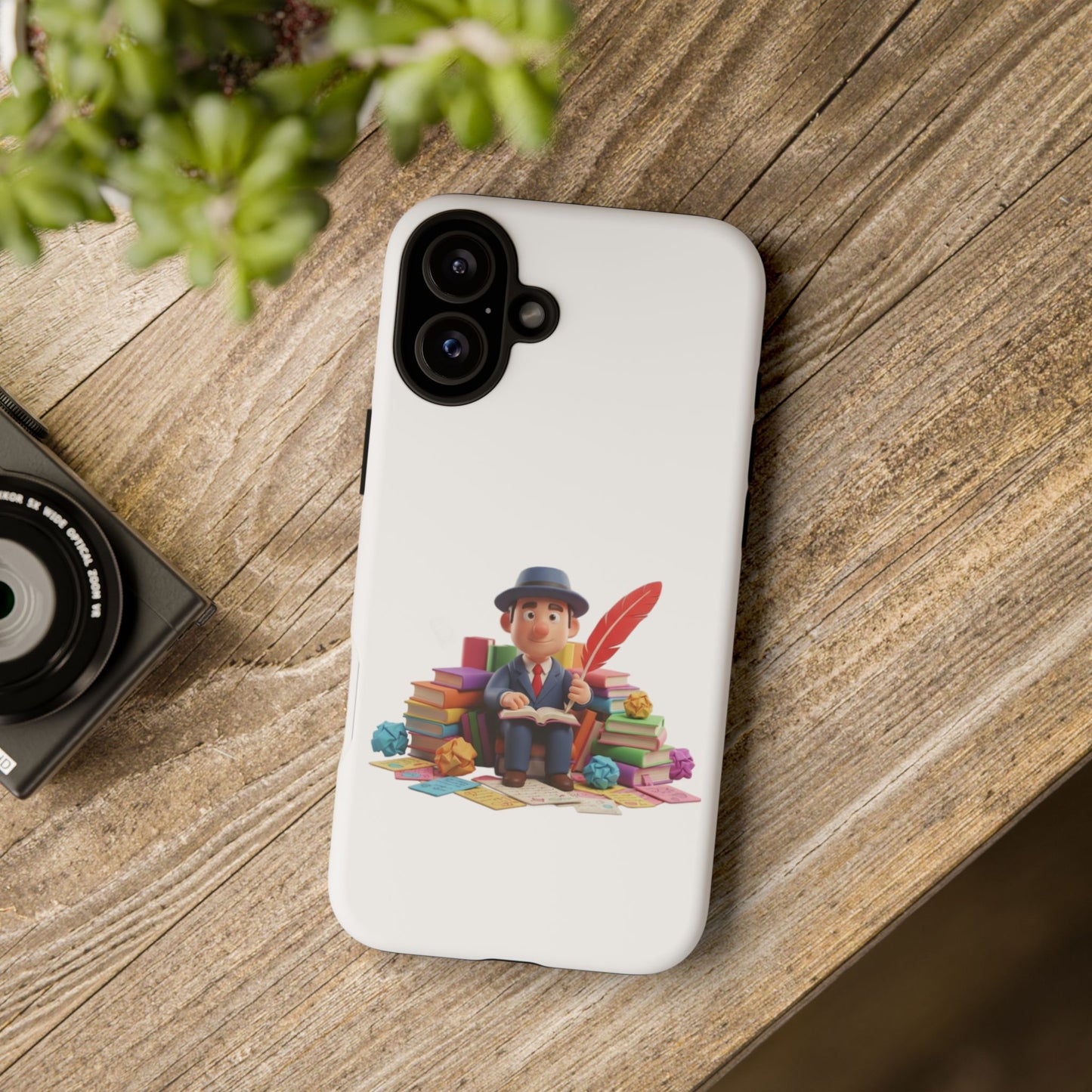 iPhone Phone Case — Cute Writer Sitting on Books with Feather Pen